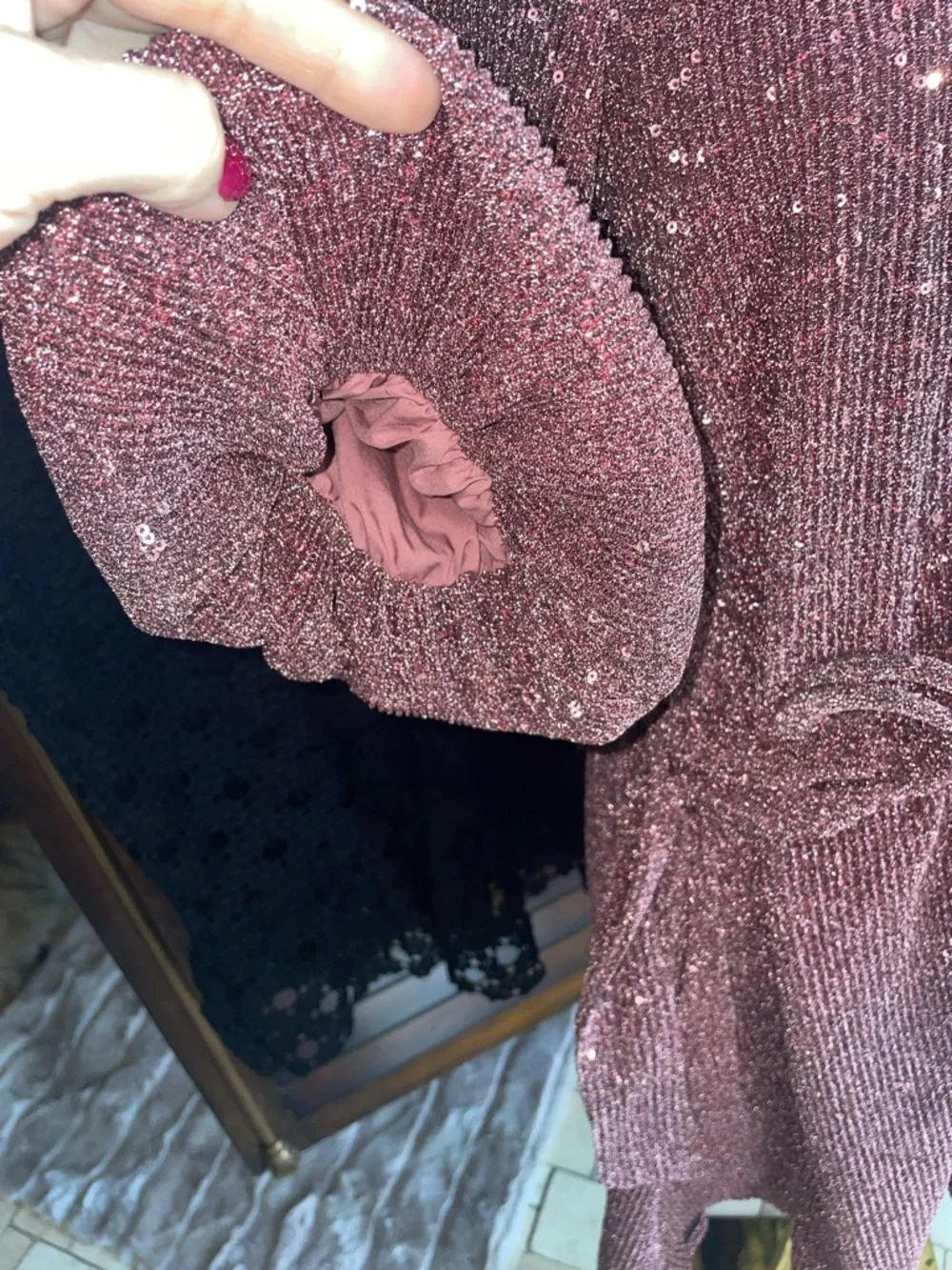CIEBON Metallic Knit Nordstrom Sparkling Rose Pink Sequin Dress Medium Current - Picture 8 of 13